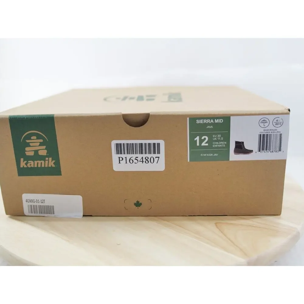 Kamik Sierra Mid Duck‎ Boots Girls Java Leather Waterproof Ankle Size 12
